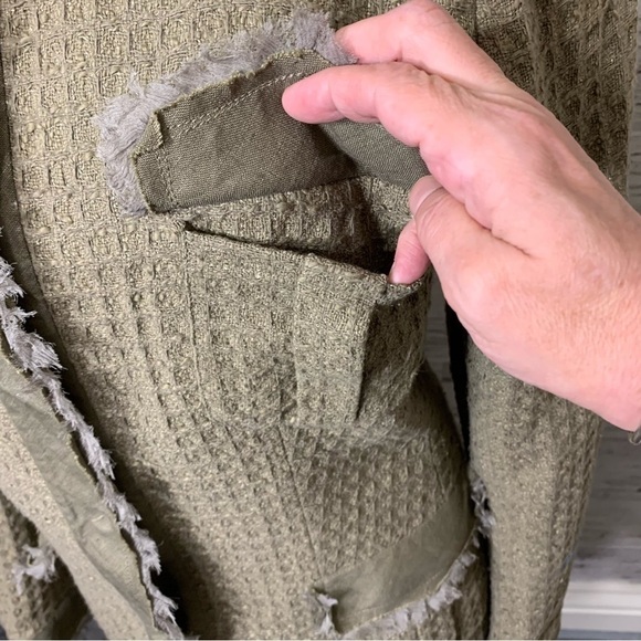 Gossip Blazer Jacket Waffle Knit Sz 48 M-L Green Tan Buttons Up Frayed Italy - Picture 8 of 16